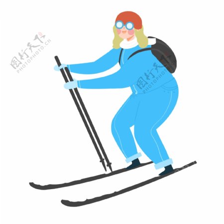 手绘女孩滑雪原创元素