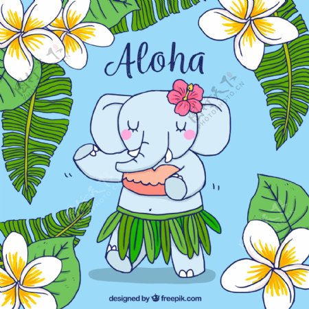 彩绘夏威夷跳舞的大象矢量素材
