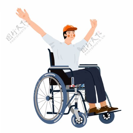 手绘简约残疾人坐在轮椅上原创元素