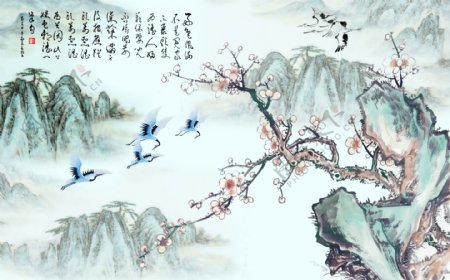 中式古典梅花水墨画