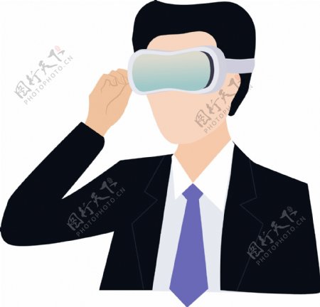 手绘卡通戴着VR眼镜的西装男士原创元素