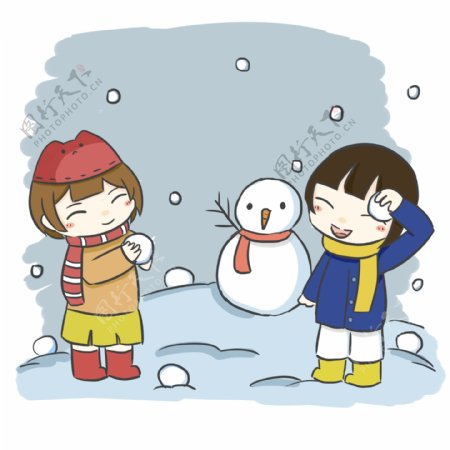 可爱卡通清新日系打雪仗的人1