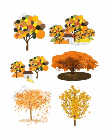 秋天金色树木落叶植物矢量素材合集