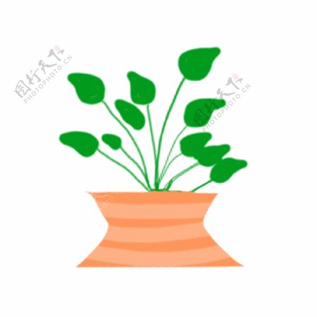 花瓶里的绿色植物叶子卡通元素