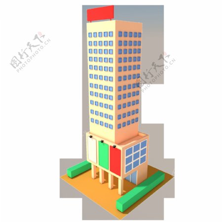 C4D2.5d粉红蓝绿商场楼房大厦可商用元素