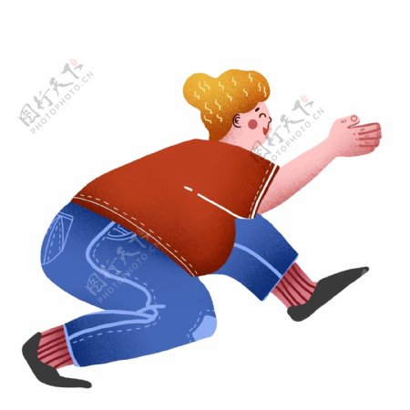 卡通手绘一个胖女孩可商用元素
