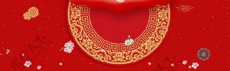 红色中国风碎花春节舞台背景素材