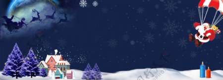 夜色圣诞冬季雪景海报背景
