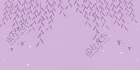 柳枝飞燕紫色卡通背景