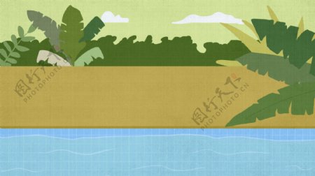 卡通手绘夏季泳池背景设计