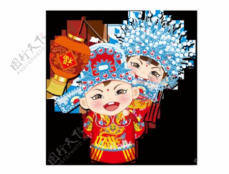 手绘卡通中国风结婚装饰素材