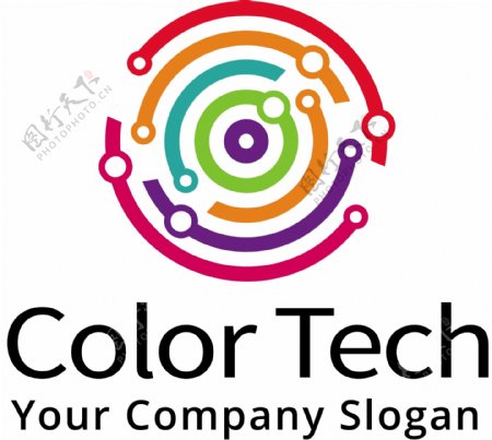 彩色弧线和白点组成的圆商标logo模板