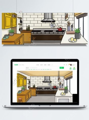 时尚家居厨房banner背景素材