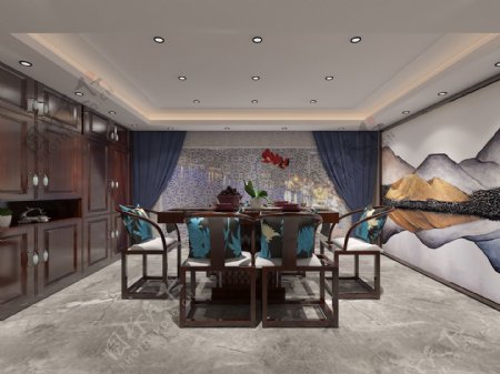 新中式餐厅空间装修设计效果图
