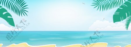 卡通手绘海边夏末促销banner背景