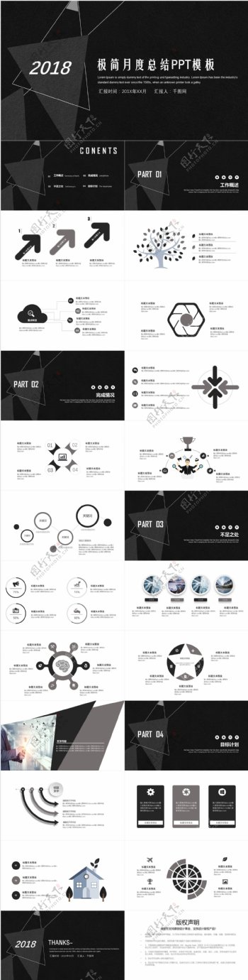 黑色大气极简月度总结PPT模板