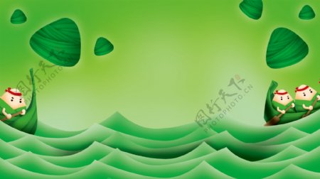 绿色端午节粽子龙舟背景