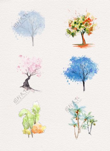 彩绘彩色水彩树木