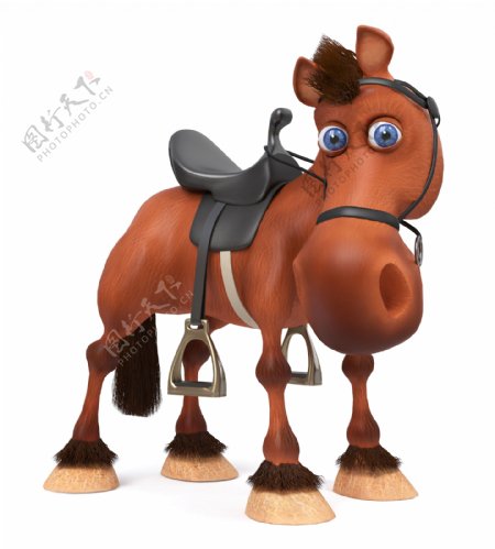 3D插画栗棕色可爱小马
