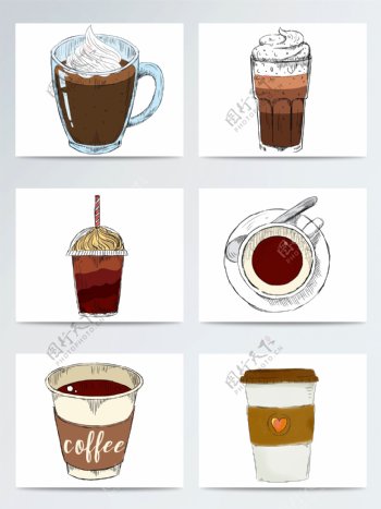 手绘咖啡饮料插画素材