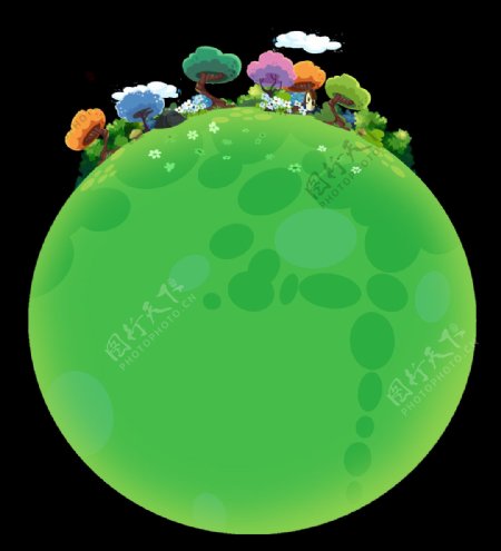 绿色地球五彩树木png元素