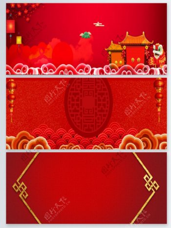 中国红新年促销banner海报背景