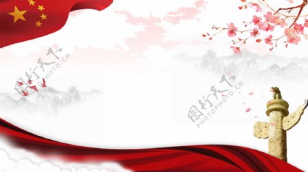 中国风红色国旗华表背景素材