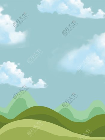 彩绘白云远山背景素材