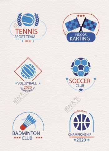 蓝色6组体育运动标签设计