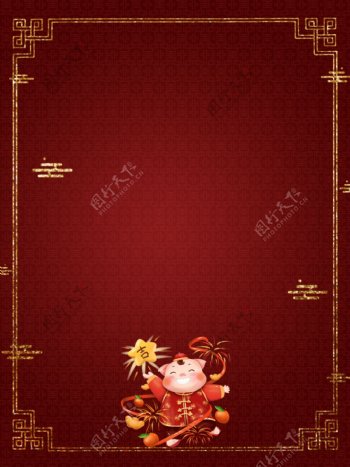 原创猪年喜庆高端大气剪纸春节红色背景素材