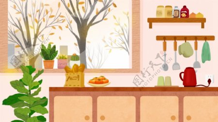 家居厨房插画背景设计