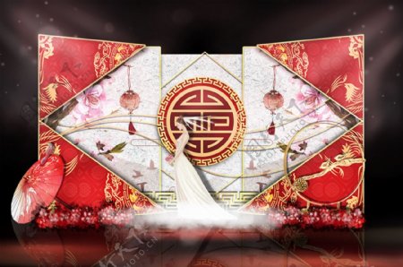 中式红金色几何婚礼效果图