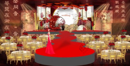 红色中式仪式婚礼效果图