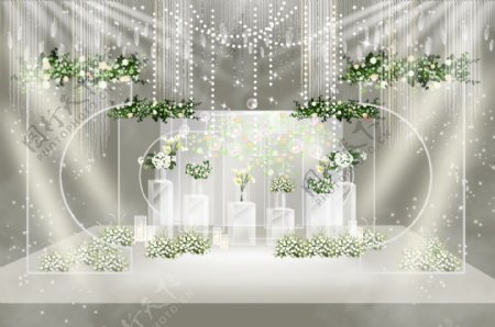 白绿小清新玻璃高级灰婚礼效果图迎宾区