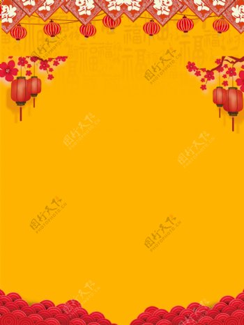 黄色新年灯笼暗纹中国风背景