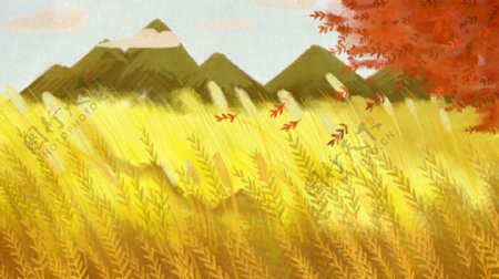 彩绘唯美小麦背景设计