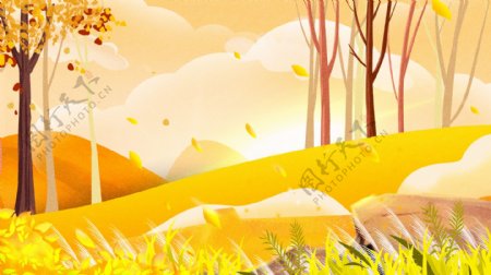 金黄色秋天树林子背景图片