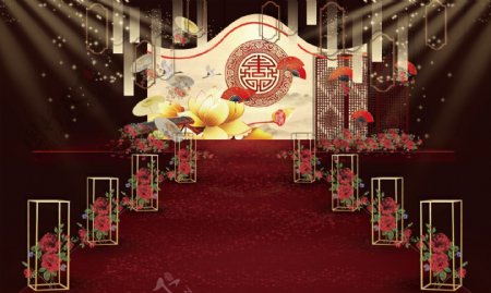 红色喜庆中式婚礼效果图