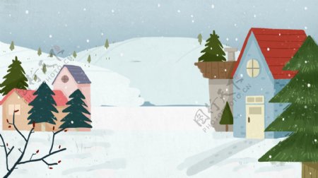 冬季清新唯美雪地插画背景设计