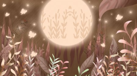 卡通唯美秋季森林夜色背景设计
