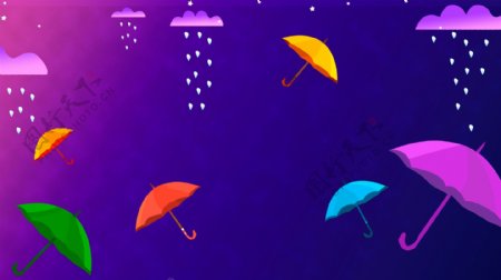 下雨天撑开的小花伞卡通背景