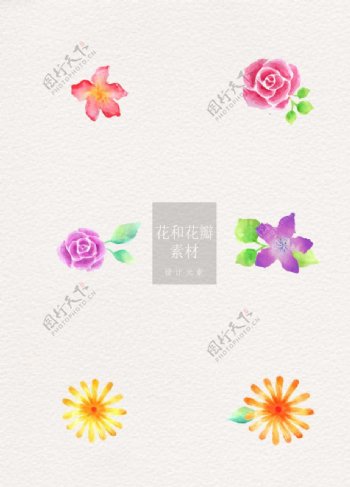 花和花瓣花朵水彩素材ai矢量元