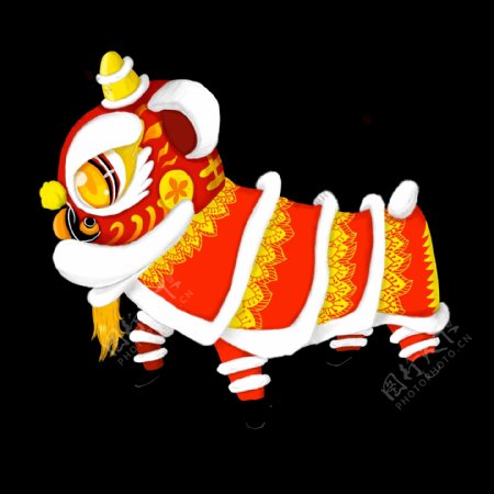 新年喜庆开业红色舞狮子手绘可商用