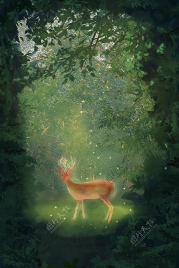 浪漫森林麋鹿海报背景