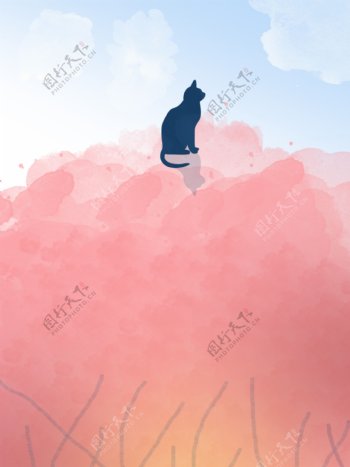 调皮爬上樱花树的猫咪