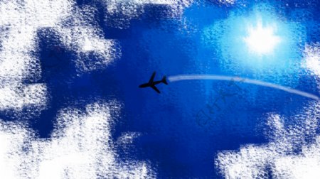 蓝天白云中穿梭的飞机卡通背景
