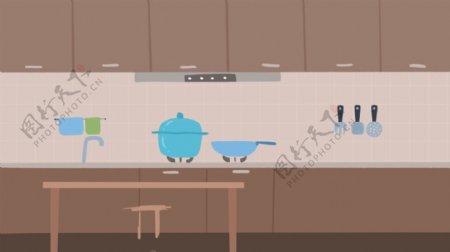 扁平化温馨家居厨房背景设计