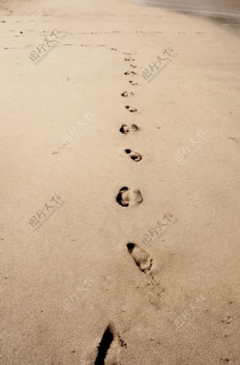 沙滩脚印高清摄影