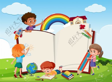 矢量彩色卡通小孩儿童书