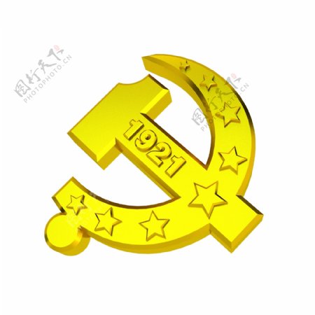 中国金色c4d立体党徽原创商用建军节81八一元素